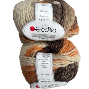 2 balls Gedifra FASHION TREND STRIPE Yarn | #4612 Orange, Brown, Tan